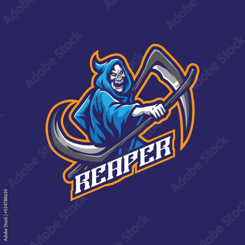 Reaper mascot logo design vector with modern illustration concept style for badge, emblem and t shirt printing. Angry reaper illustration for sport and esport team.