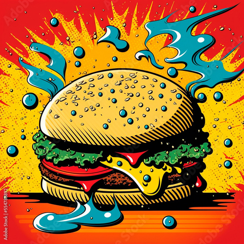 burger image  drawing  retro art. High quality illustration