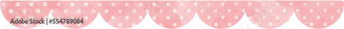 Cute pastel pink, polka dot patterned, scalloped edge upper border. Watercolor illustration. 