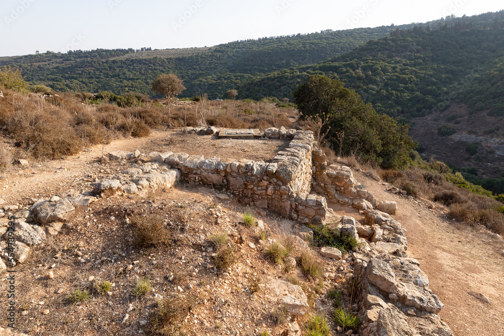 Remains  of buildings on the site of ancient Jotapata city, was located during Roman Empire ancient Jotapata, in Tel Yodfat National park, in northern Israel