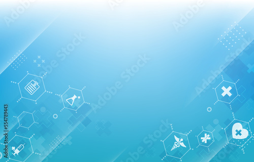 Modern blue medical vector wallpaper.futuristic medical icons.geometric hexagon shape.