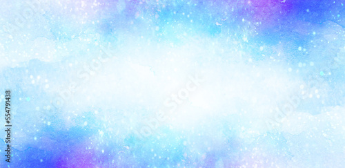 青色と紫色の星空の水彩イラストのフレーム 背景イラスト