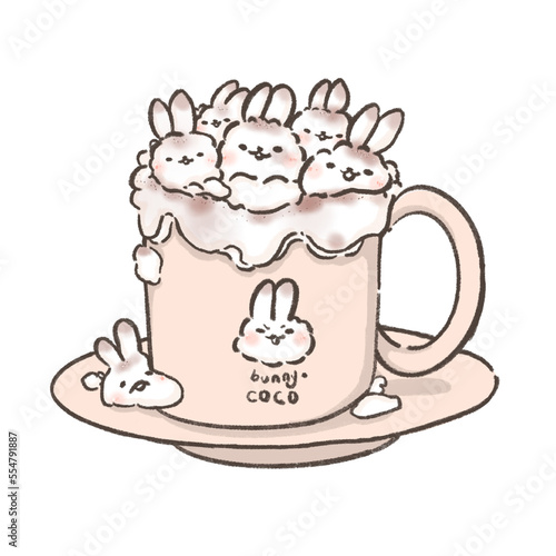 Hand Drawn Cartoon Bunny Hot Coco Cup Illustration.