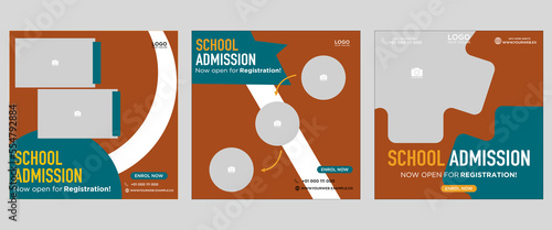 School admission social media post banner design. back to school social media post banner design set. Back to school admissions promotion banner. school admissions template for social media ads.