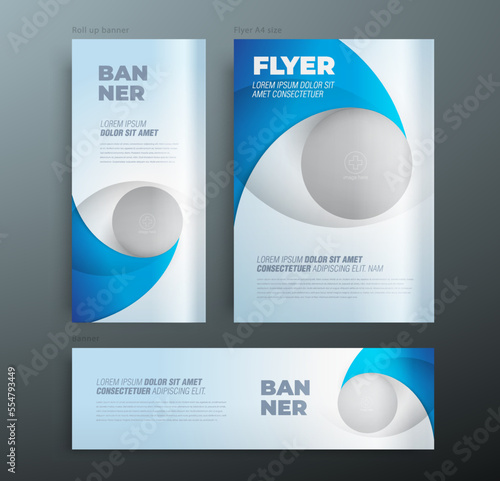 3dcirces shape theme blue color Set cover flyer and banners