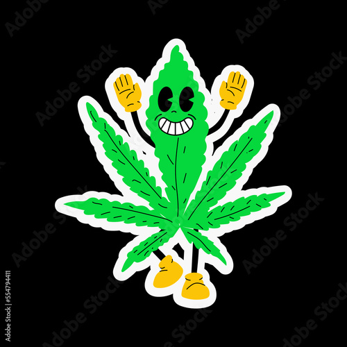 Hemp Leaf. Cute funny Weed marijuana leaf. Cartoon mascot character. Medical cannabis, weed, marijuana character concept