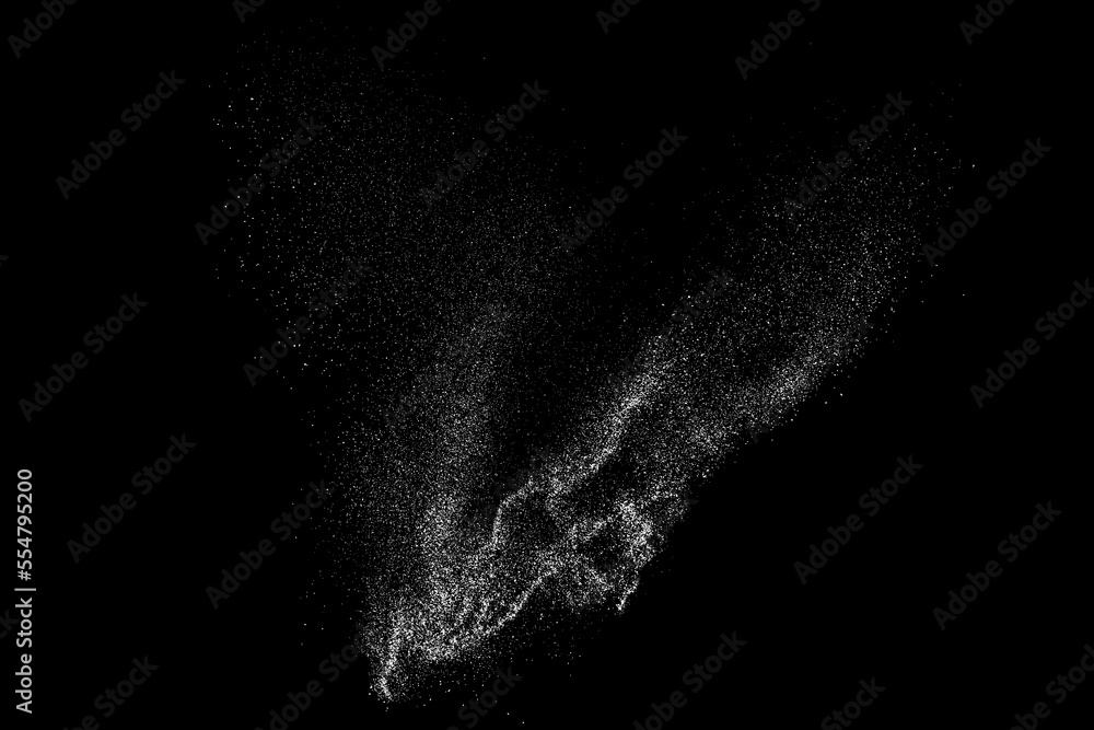Distressed white grainy texture. Dust overlay textured. Grain noise particles. Rusted black background. Vector illustration. EPS 10.   