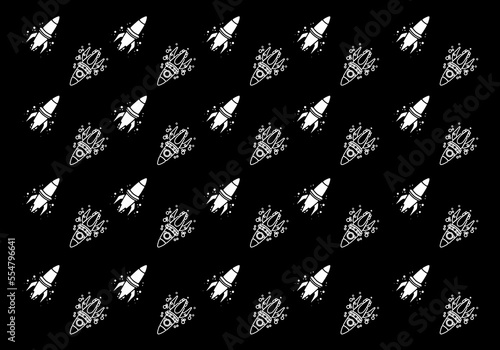 Line art illustration pattern tattoo design of a space rocket