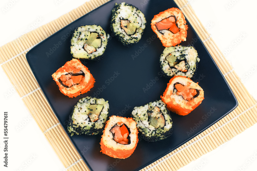 traditional Japanese sushi dish. photo with copy space traditional Japanese sushi dish. photo with copy space