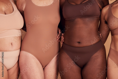 Принти на полотні Diversity, women and skincare for body positivity, inclusivity and on brown studio background