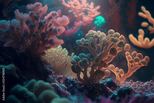 Beautiful Corals colorful, Close up view of coral reef, Wallpaper graphic design  background © roeum