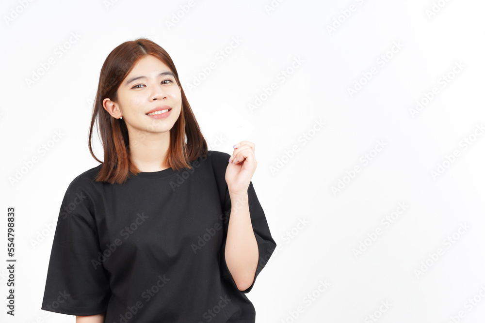 Holding Blank Bank Card Or Credit Card Of Beautiful Asian Woman Isolated On White Background Holding Blank Bank Card Or Credit Card Of Beautiful Asian Woman Isolated On White Background