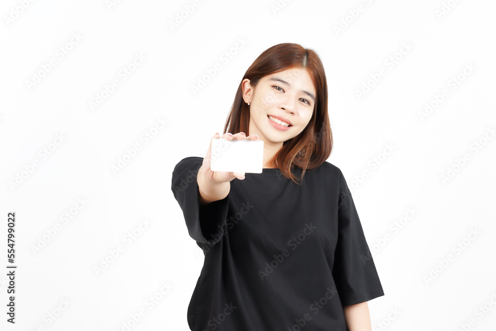 Holding Blank Bank Card Or Credit Card Of Beautiful Asian Woman Isolated On White Background Holding Blank Bank Card Or Credit Card Of Beautiful Asian Woman Isolated On White Background