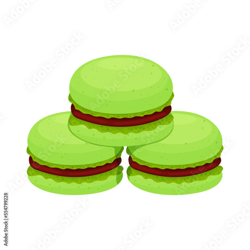 Three matcha macaroon with chocolate cream, matcha macaroon, dessert, food clipart