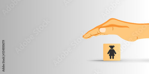 Girl child icon with holding hands on grey background with copy space vector illustration