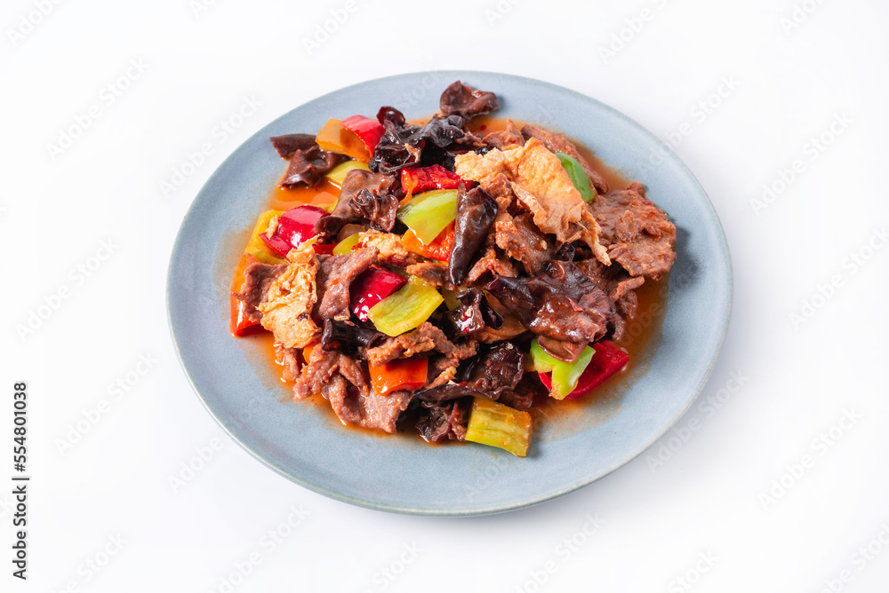meat with vegetables, mushrooms on a white background meat with vegetables, mushrooms on a white background