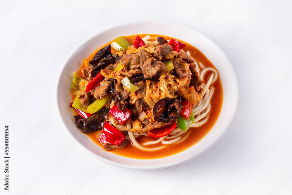 lagman with mushrooms on a white background lagman with mushrooms on a white background