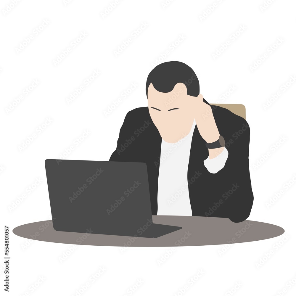 businessman working on laptop, and feeling dizzy with work businessman working on laptop, and feeling dizzy with work