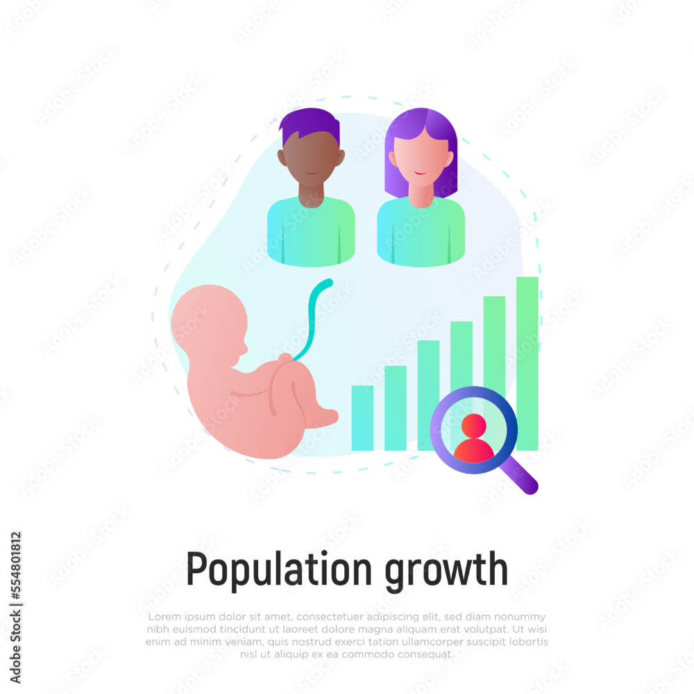 Fototapeta premium Overpopulation concept, graph of population growth gradient flat icon. Newborn. Increasing poverty. Vector illustration.