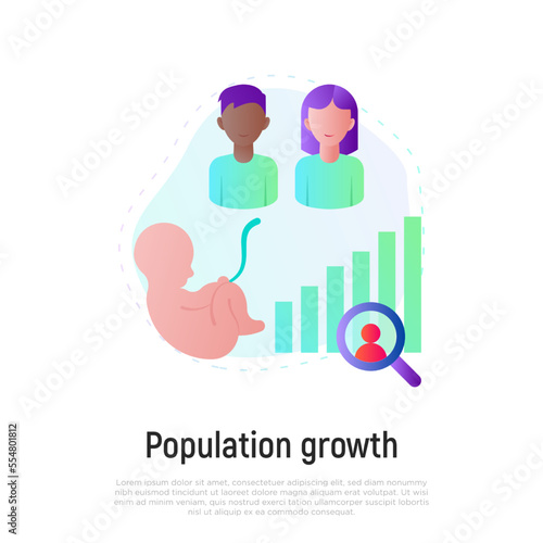 Overpopulation concept, graph of population growth gradient flat icon. Newborn. Increasing poverty. Vector illustration.