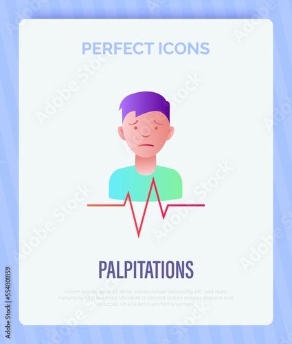 Heart palpitation flat gradient icon. Heart failure, shortness of breath, arrthythmia, long covid syndrome. Vector illustration.