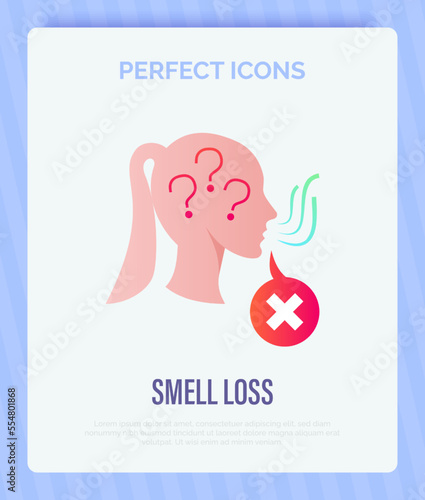 Smell loss, anosmia flat gradient icon. Girl sniffing. Vector illustration. photo