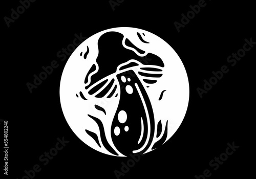 Black and white tattoo design of a mushroom