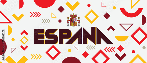 Spain national day banner for España , Espana or Espania with abstract retro modern geometric design memphis style. Flag of spain with typography red yellow color theme. 