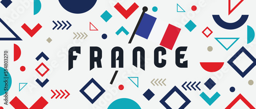France national day banner design. Abstract geometric retro shapes of red and blue color memphis style. La France Presidential Elections. Travel Vector