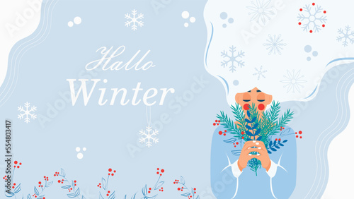 Hallo winter woman. Winter vector illustration
