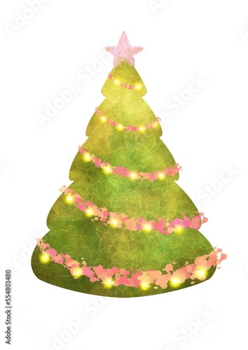 Christmas tree with a garland on a white background 