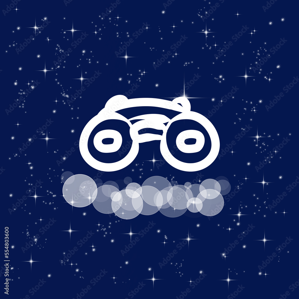 Binoculars, optics, approximation, vision. Banner, illustration with dark blue color background. New concept backdrop, glitter effect Binoculars, optics, approximation, vision. Banner, illustration with dark blue color background. New concept backdrop, glitter effect