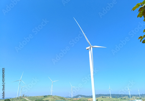 Travel nice windmill farm on a beautiful bright day in Khao Kho, Phetchabun