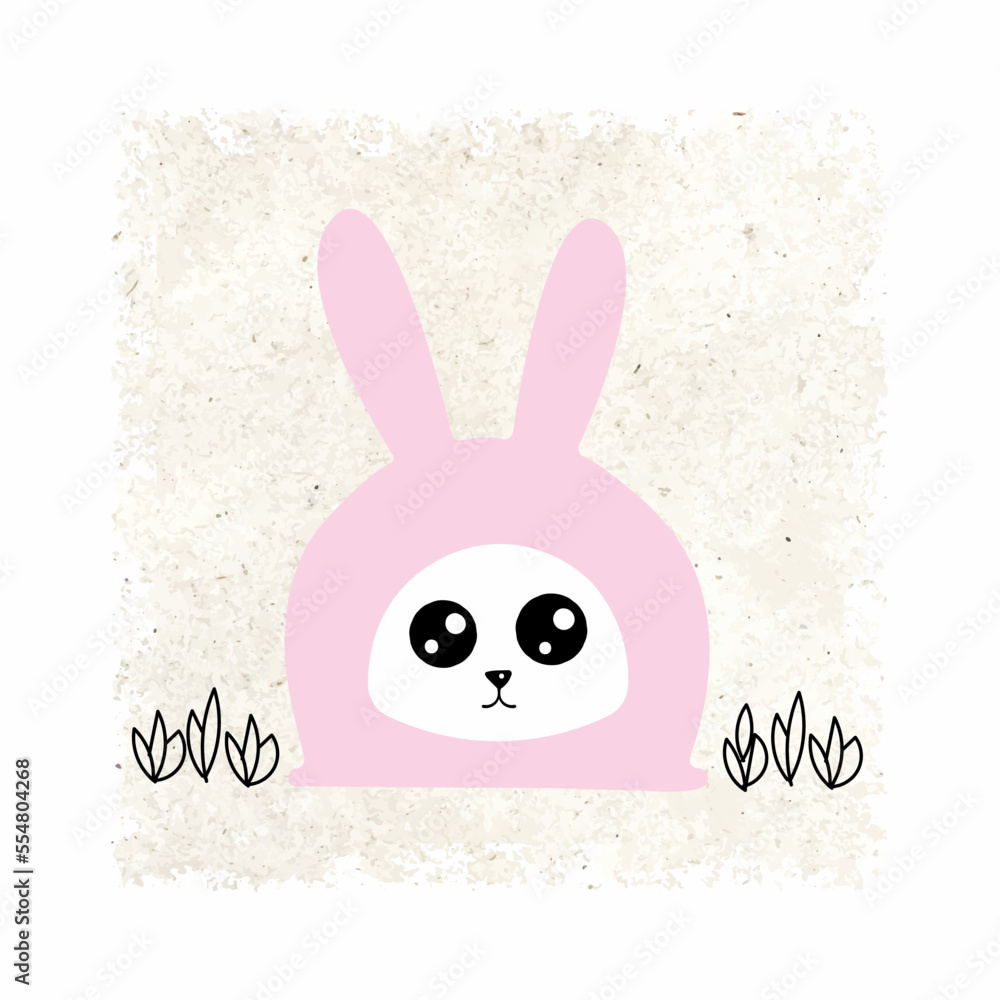 cute little rabbit icon print hare face head on paper background. 2d illustration