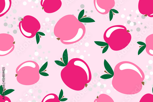 Pink girlish Apple seamless pattern. Cartoon kids Vector illustration.