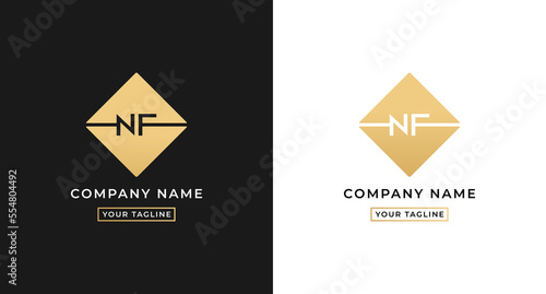 NF logo letter or NF letter logo vector on white and black background. NF letter logo with go concept. Elegant gold colored NF letter logo. Suitable for company logos with the initials N and F.