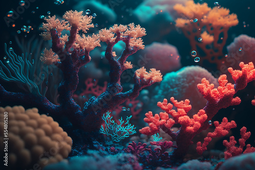 Beautiful Corals colorful, Close up view of coral reef, Wallpaper graphic design  background © roeum