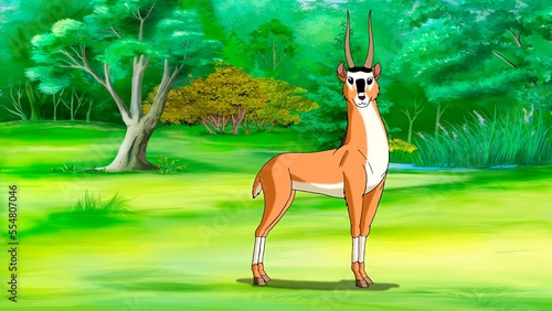 Red antelope in a forest illustration