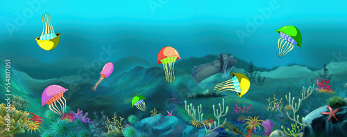 Jellyfish in a sea illustration