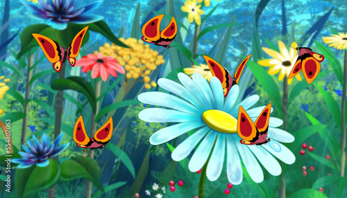 Red Butterfly on a Blue Flower illustration