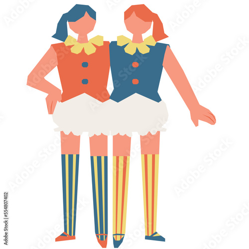 Twins circus performers vector illustration in flat color design