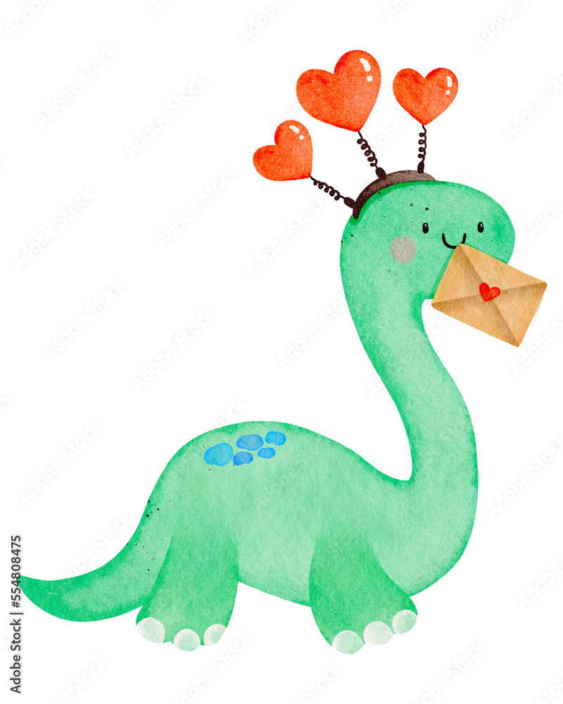 Watercolor cute dinosaur cartoon character 