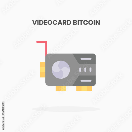 Video card bitcoin icon flat. Vector illustration on white background. Can used for web, app, digital product, presentation, UI and many more.