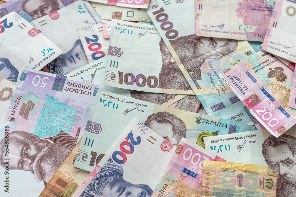 Fototapeta premium Different Ukrainian money backgrounds