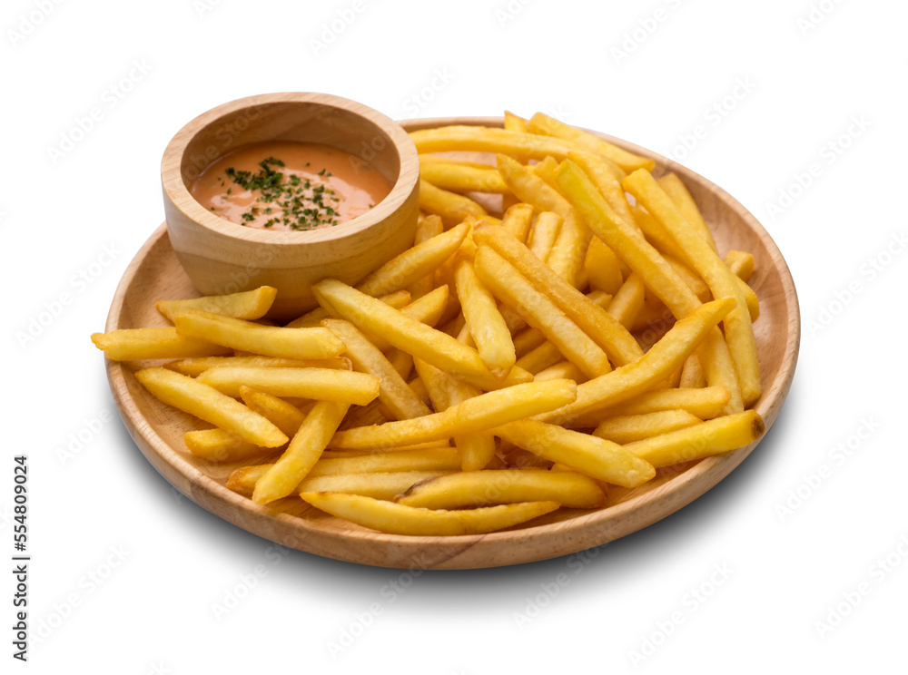French fries with sauce on white background. clipping path French fries with sauce on white background. clipping path