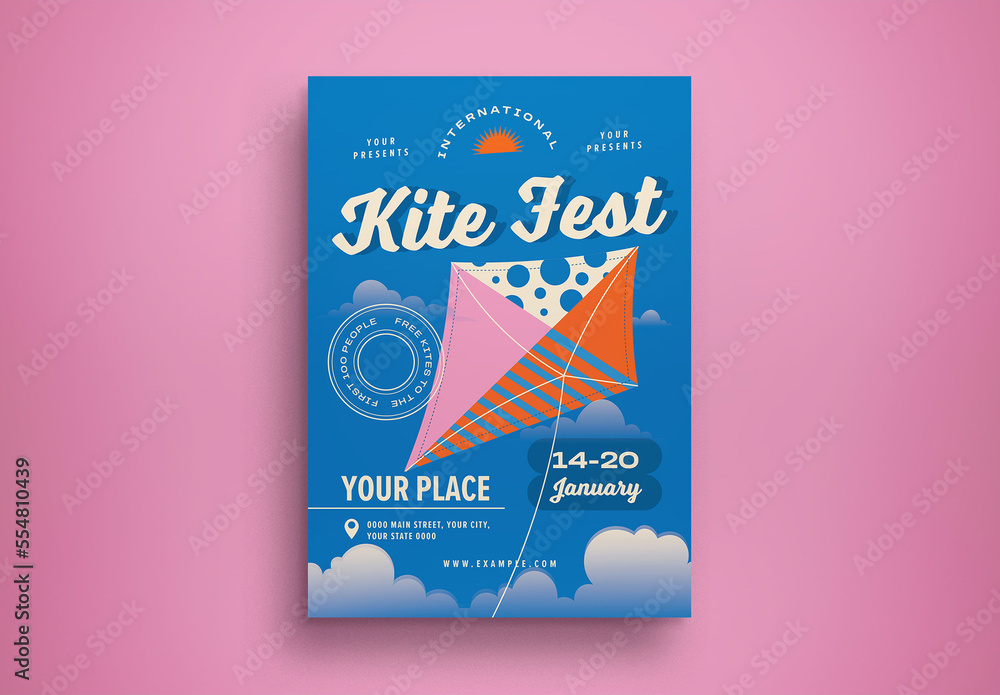 Blue Flat Design International Kite Festival Flyer Stock Template ...