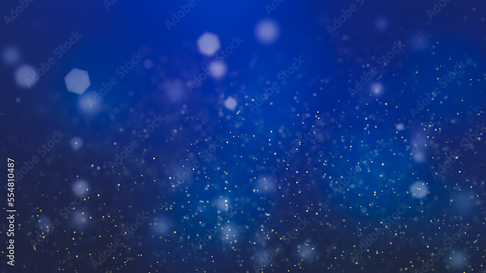 Glowing glittering festive abstract blue background with bokeh and shiny particles