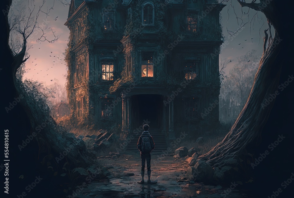 illustration of landscape at dawn, a man looking at sunrise, the building ruin at faraway, futuristic theme, destruction of civilization illustration of landscape at dawn, a man looking at sunrise, the building ruin at faraway, futuristic theme, destruction of civilization