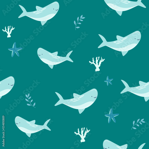 Seamless pattern of a Shark vector background elements © Yuliia