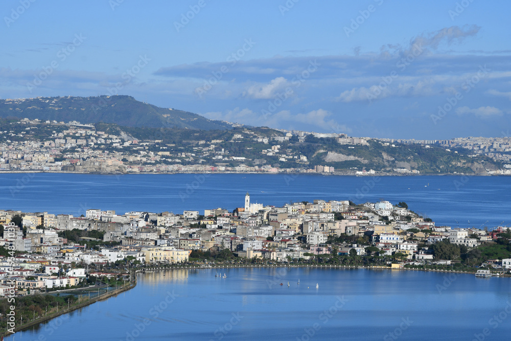 View of the coast and gulf north of the city of Naples, Italy.